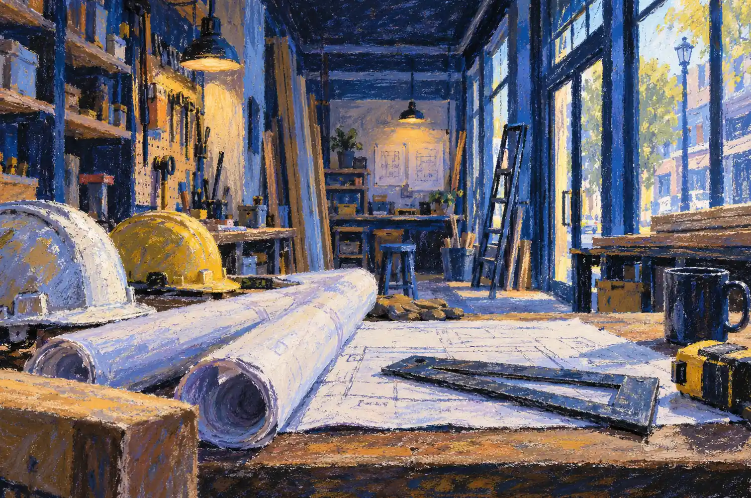 Illustration of construction businesses and their working space