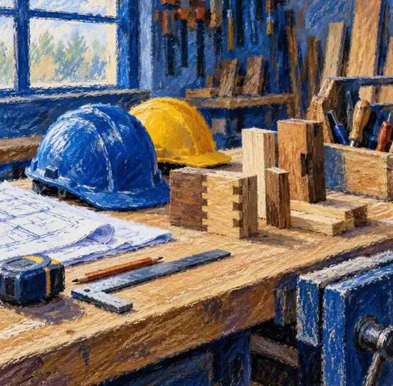 Illustration of construction businesses equipment and workspace